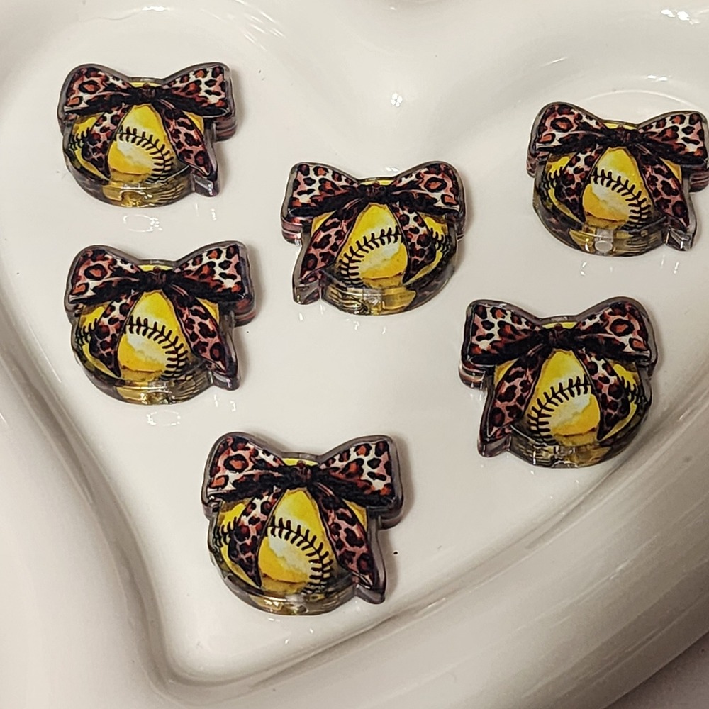 Softball Bow Beads 2 Pcs Focal Bead Beaded Pen Jewelry Making Charms Acrylic